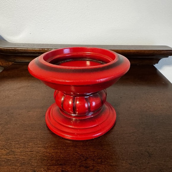 Vintage Red Ceramic Pillar Pedestal Candle Holder Trimont Ware Japan - Picture 1 of 9